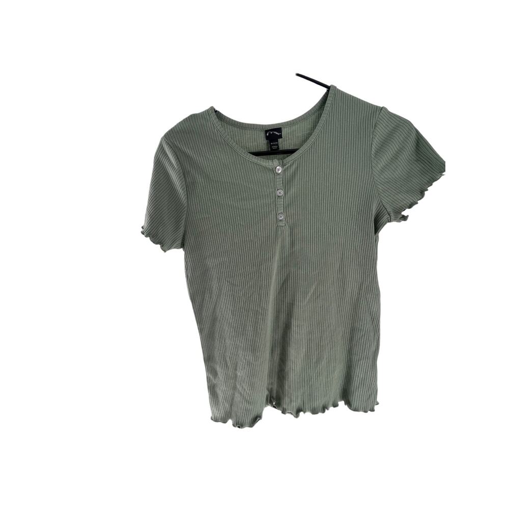Art Class Girls Green Ribbed Henley Short Sleeve Top Youth Size XL 14/16